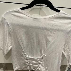 Zara white cropped tshirt corset detail. Sz S